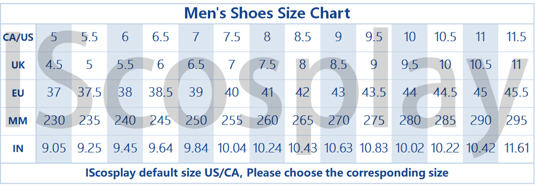 IScosplay Men's Cosplay Shoes Size Chart