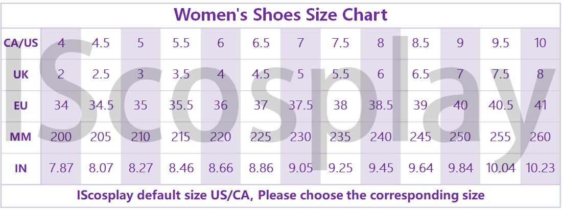 IScosplay Women's Cosplay Shoes Size Chart