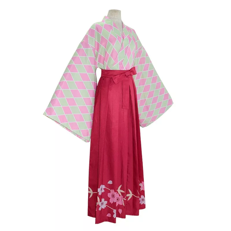 Mitsuri Kanroji Cosplay Costumes, Diamond Pattern kimono with Pleated ...