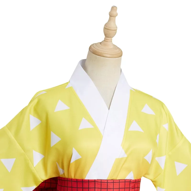 Zenitsu Agatsuma Cosplay Costumes, Kimono Dress with Red Bow Knot ...